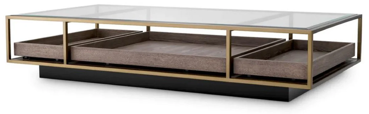Casa Padrino mesa de centro de lujo lat¨®n / gris / negro 180 x 90 x A. 37 cm - Mesa de sal¨®n rectangular con tapa de vidrio - Mesa de hotel - Muebles de sal¨®n - Muebles de hotel - Muebles de lujo