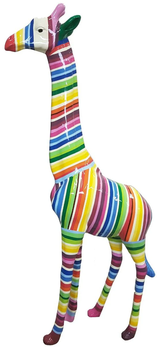 Casa Padrino figura de decoración de diseño jirafa con rayas multicolor A. 205 cm - Figura decoracion enorme - Escultura decoracion jardin - Figura Jardin