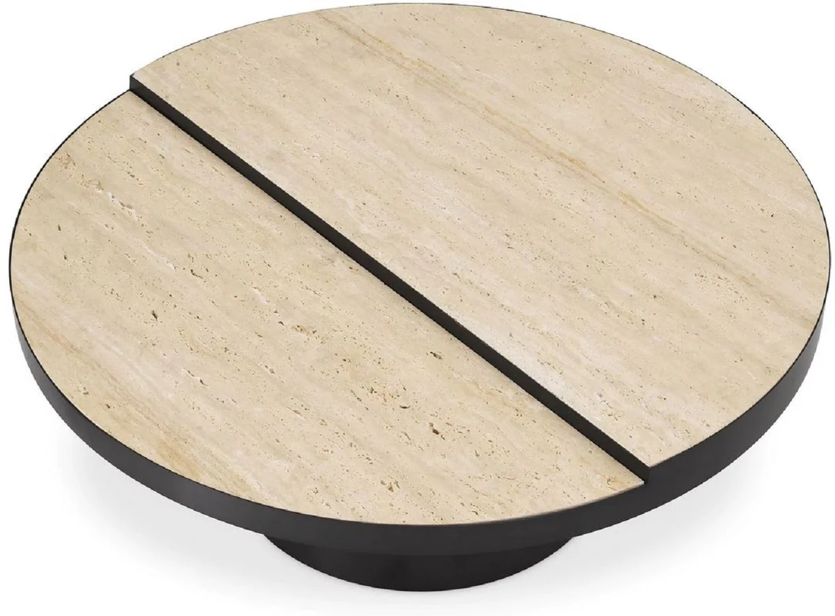 Casa Padrino mesa de centro de lujo bronce / beige ? 88 x A. 35 cm - Mesa de centro redonda de acero inoxidable con 2 tableros de travertino - Muebles de sal¨®n - Muebles de lujo