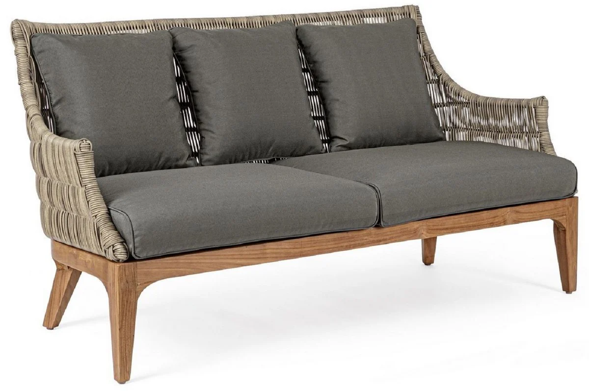 Casa Padrino sofá de jardín de lujo con cojíns gris / natural / marrón 153 x 73 x A. 80,5 cm - Sofá de jardín y terraza resistente a la intemperie - Muebles de Jardín y Terraza
