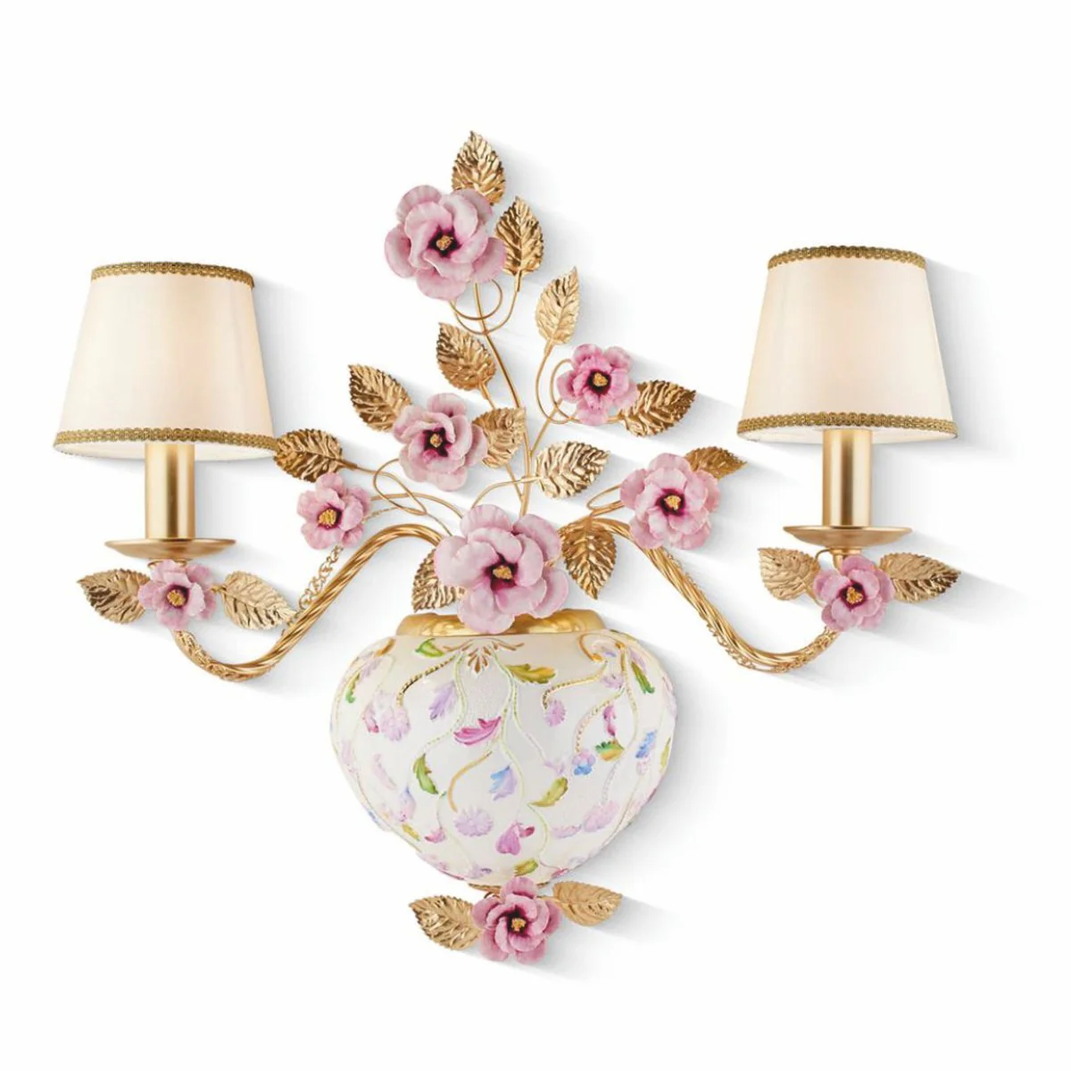 Casa Padrino l¨¢mpara de pared doble de porcelana de lujo colorida / oro / beige A. 55 cm - Hecho en Italia
