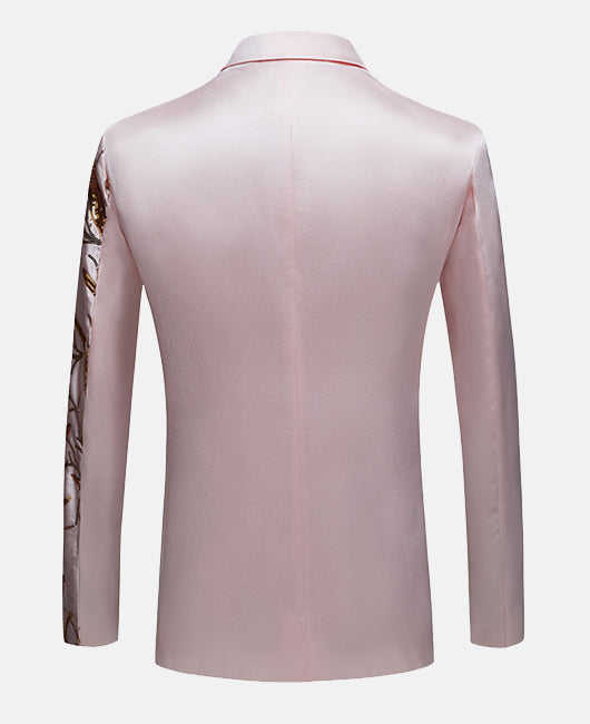 Glamorous  Plain  Embroidery Gold Branch Print Sequins One Button Blazer