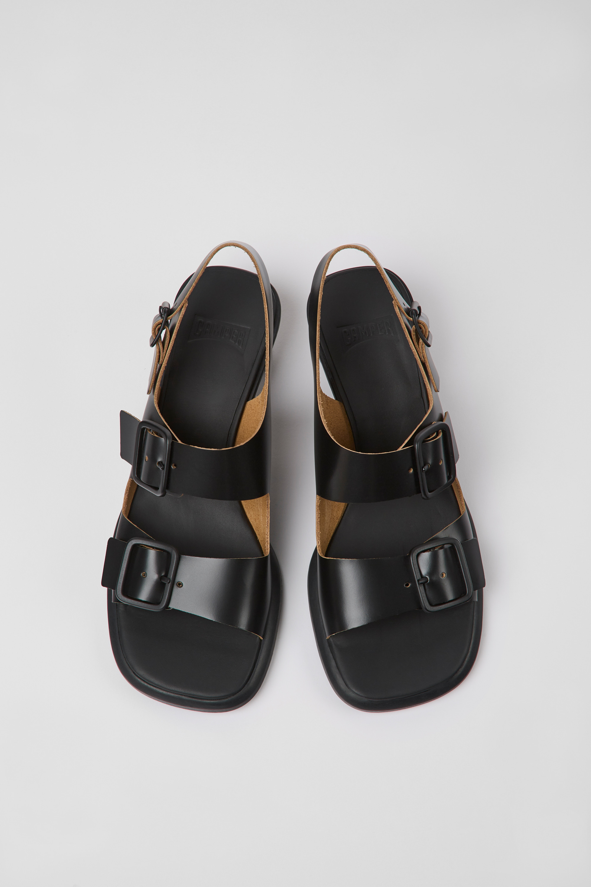 Dina - Black leather sandals for women