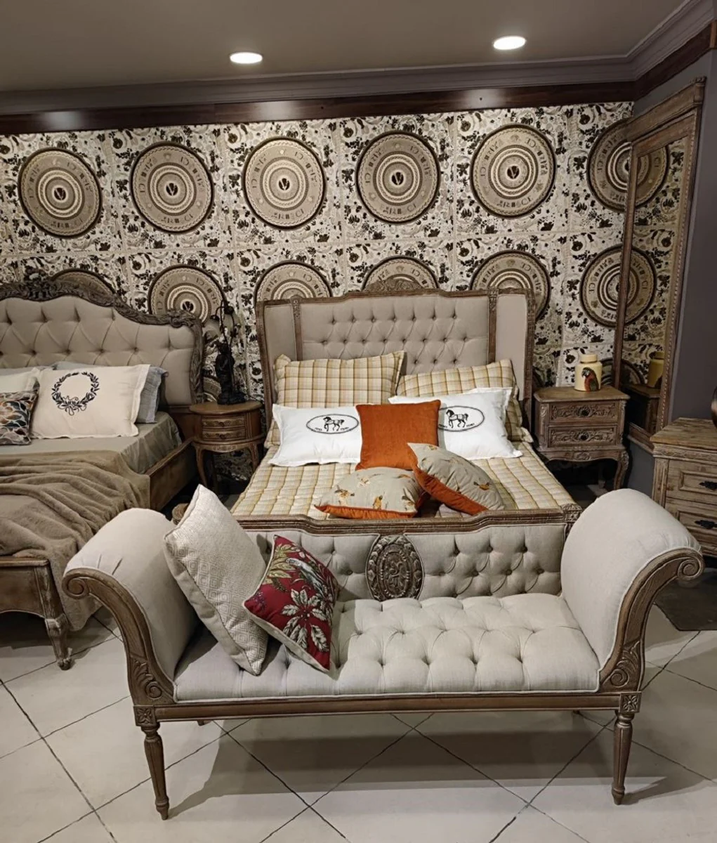 Pomp??s de Casa Padrino banco barroco Chesterfield de lujo Provenza gris / marr¨®n 170 cm - Dise?ado por Harald Gl??ckler