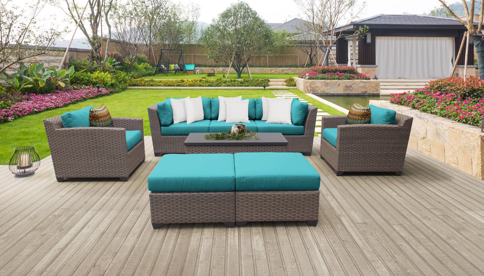Merlyn Wicker/Rattan 7 - Person Seating Group with Cushions