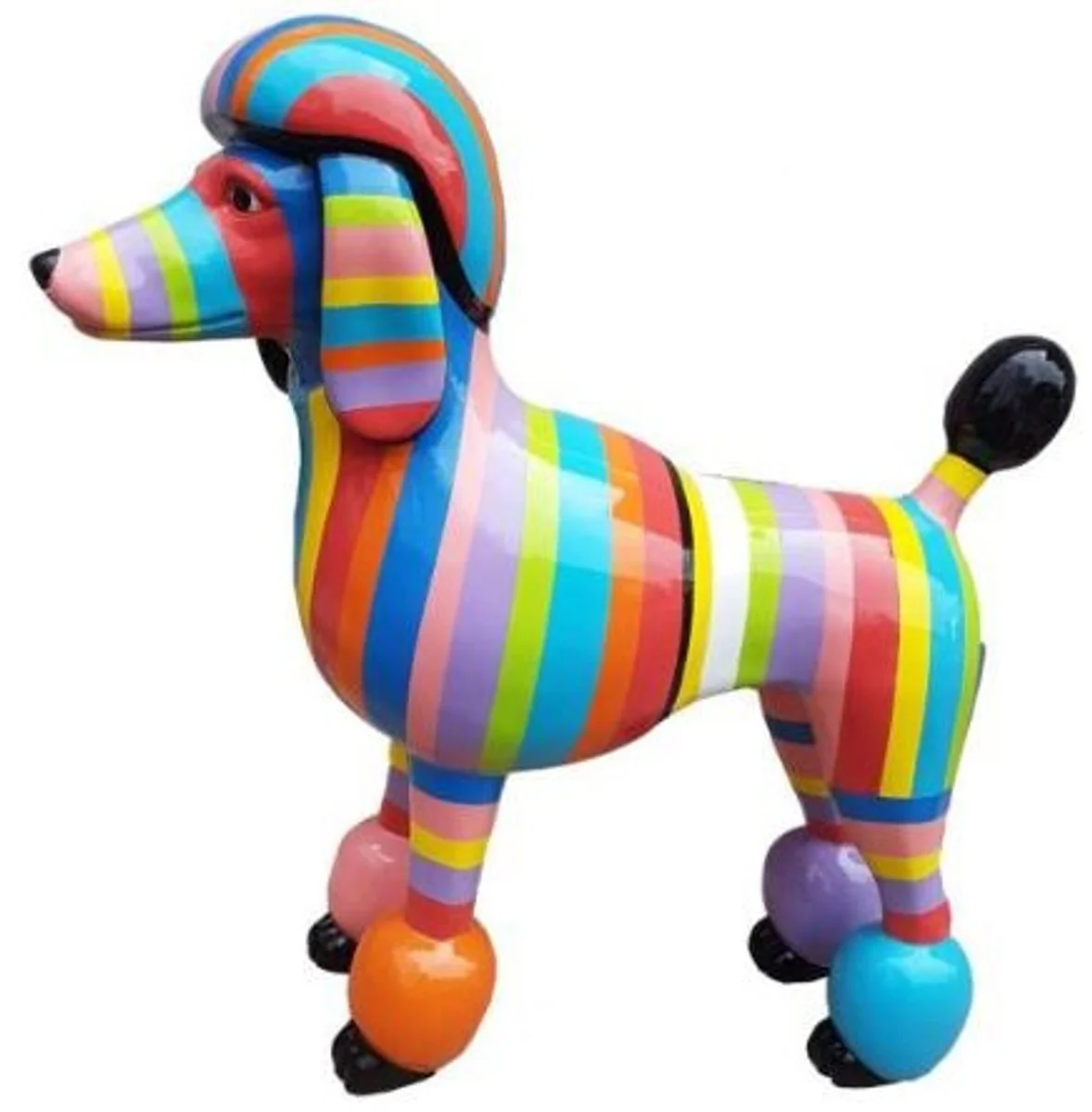 Casa Padrino escultura de decoración de diseño perro caniche multicolor rayas 64 x A. 63 cm - Figura de Decoración de Jardín - Figura de Jardín Resistente a la Intemperie - Figura Animal Decorativa