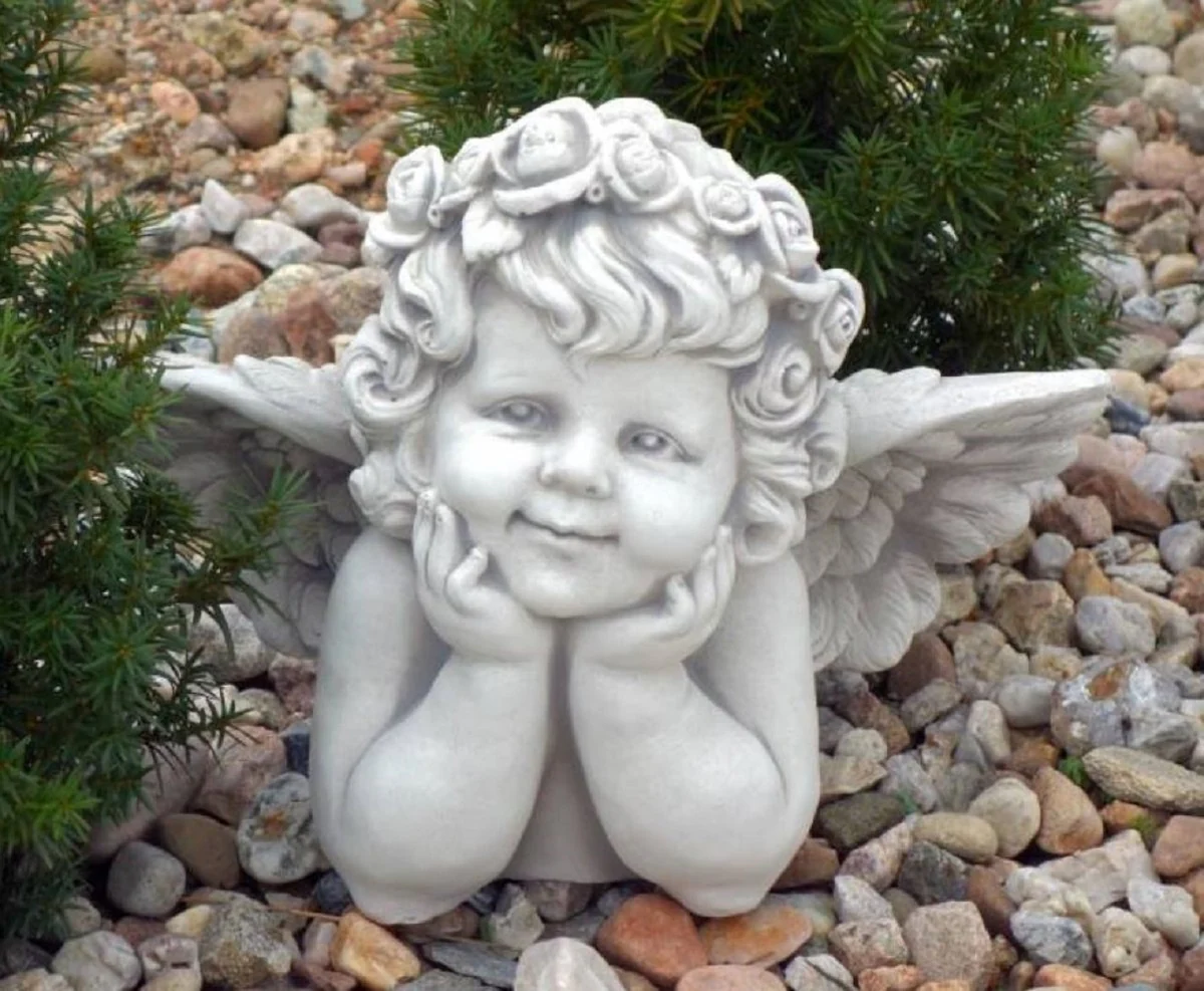 Casa Padrino Escultura de Decoraci¨®n de Jard¨ªn Art Nouveau ¨¢ngel Gris 40 x 22 x A. 31 cm - Figura de Piedra para Decoraci¨®n de Jard¨ªn Elegante - Accesorios de Decoraci¨®n de Jard¨ªn