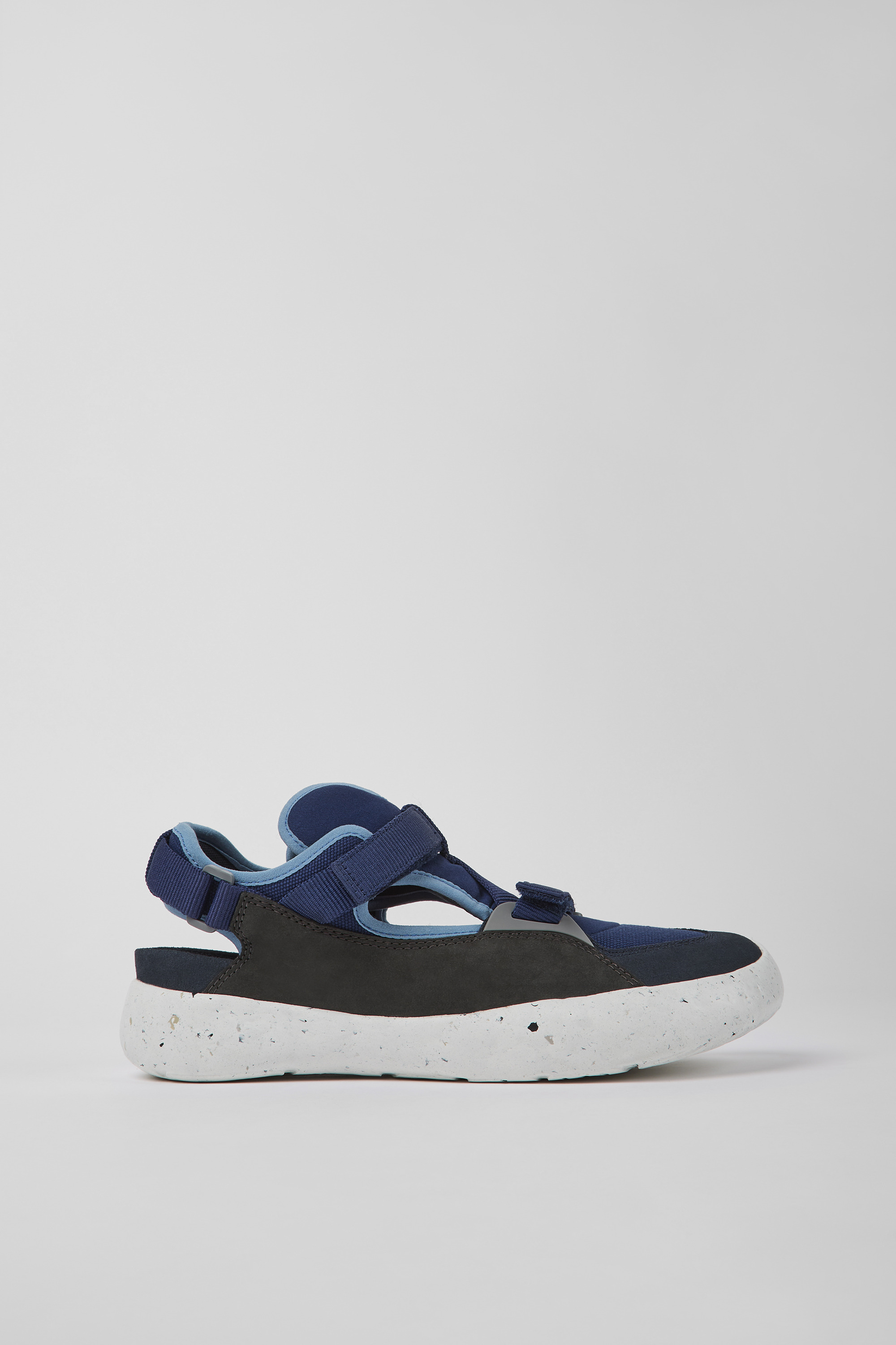 Peu Stadium - Blue and gray leather and textile semi-open sneakers for men