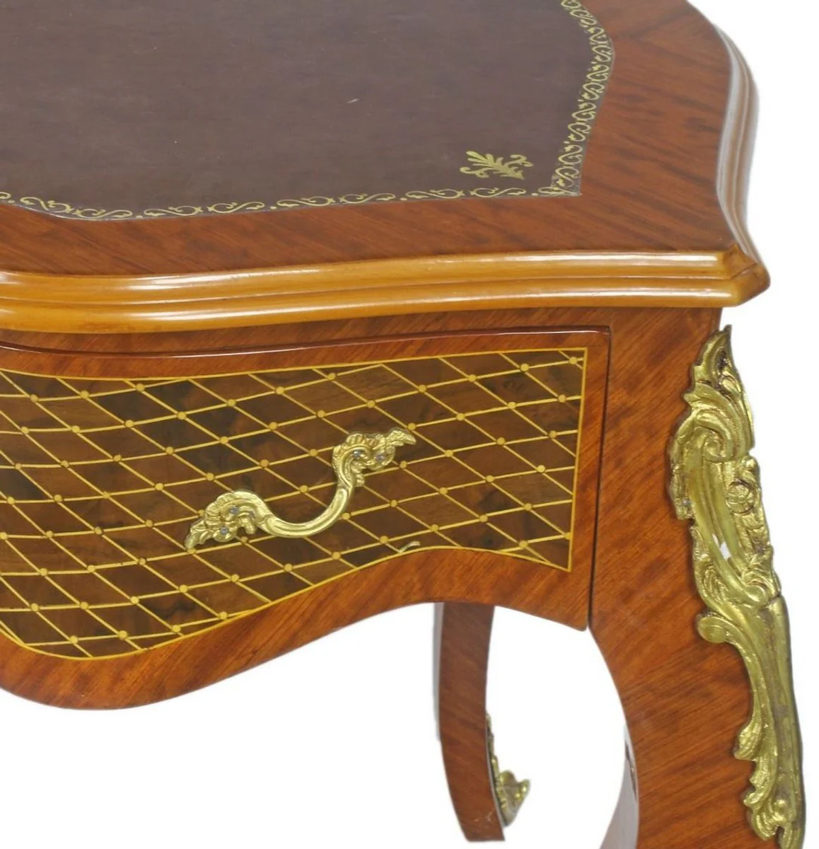 Casa Padrino escritorio barroco marr¨®n / lat¨®n 160 x 70 x A. 80 cm - Mesa de oficina hecha a mano de madera maciza con 3 cajones y aplicaciones de metal macizo - Muebles de Oficina Barrocos