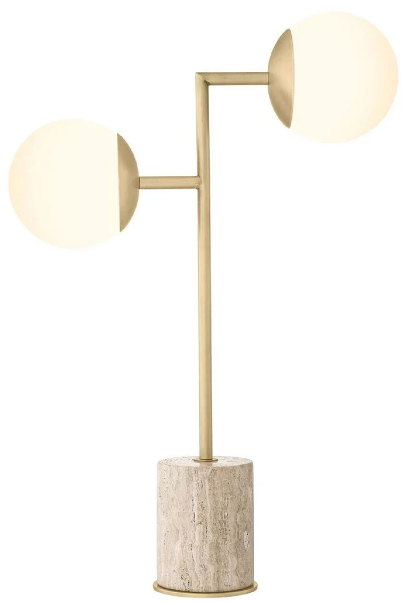 Casa Padrino lámpara de mesa de lujo travertino / latón antiguo / blanco 51 x A. 70 cm - Lámpara de escritorio con base de travertino y pantallas de vidrio - Iluminación de lujo - Muebles de lujo