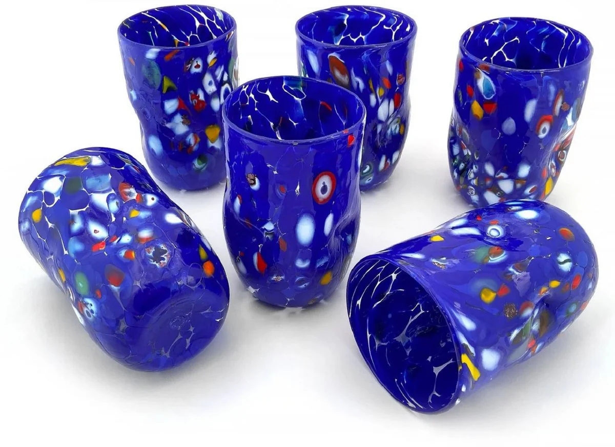 Casa Padrino conjunto de 6 vasos de agua de cristal de Murano de lujo azul ? 8 x A. 12 cm - Hecho en Italia