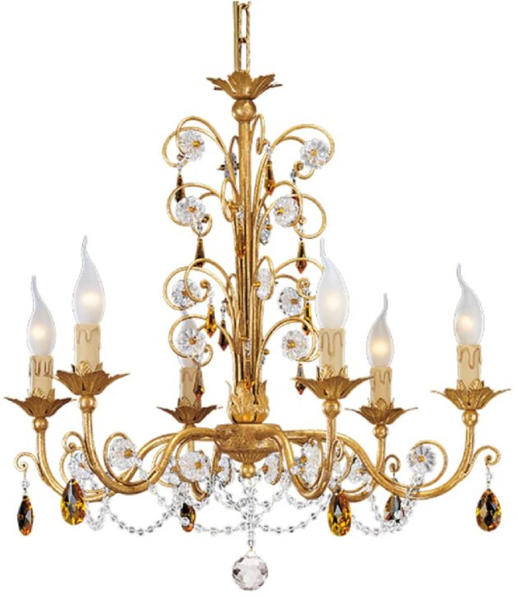 Casa Padrino araña de luces barroco de lujo con cristal Swarovski oro antiguo Ø 62 x A. 61 cm - Magnífica lámpara de araña de salón en estilo barroco - Calidad de lujo - Hecho en Italia