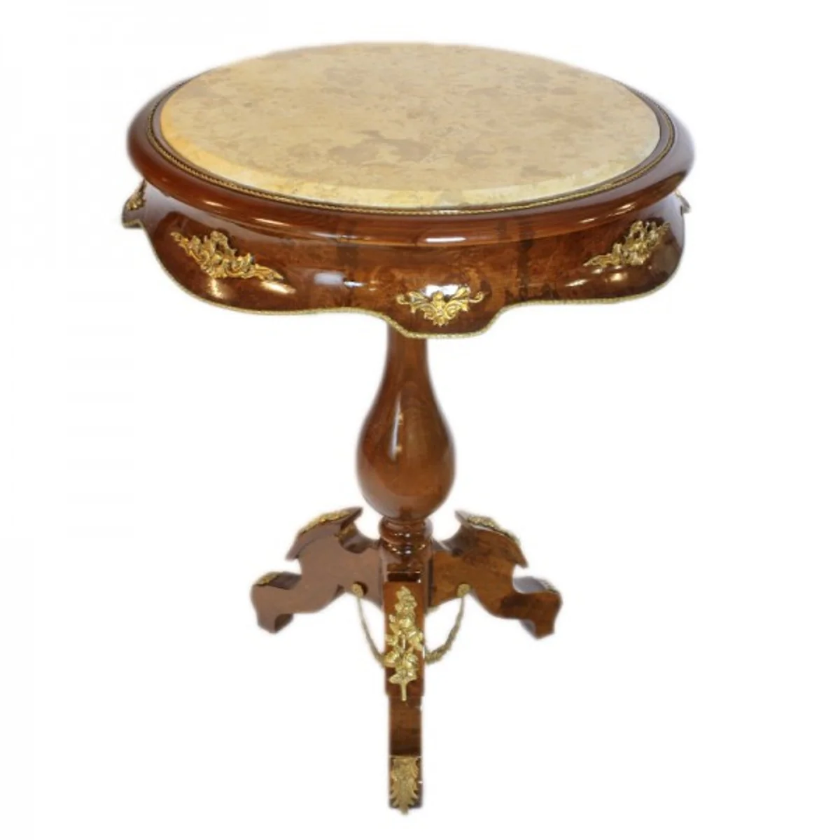 Casa Padrino Baroque table with marble top mahogany / cream / gold H 80 x 60cm - Louis XVI Antique style table - furniture