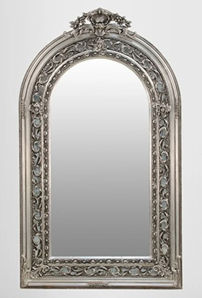 Large sumptuous baroque mirror half round silver 185 x 110 cm