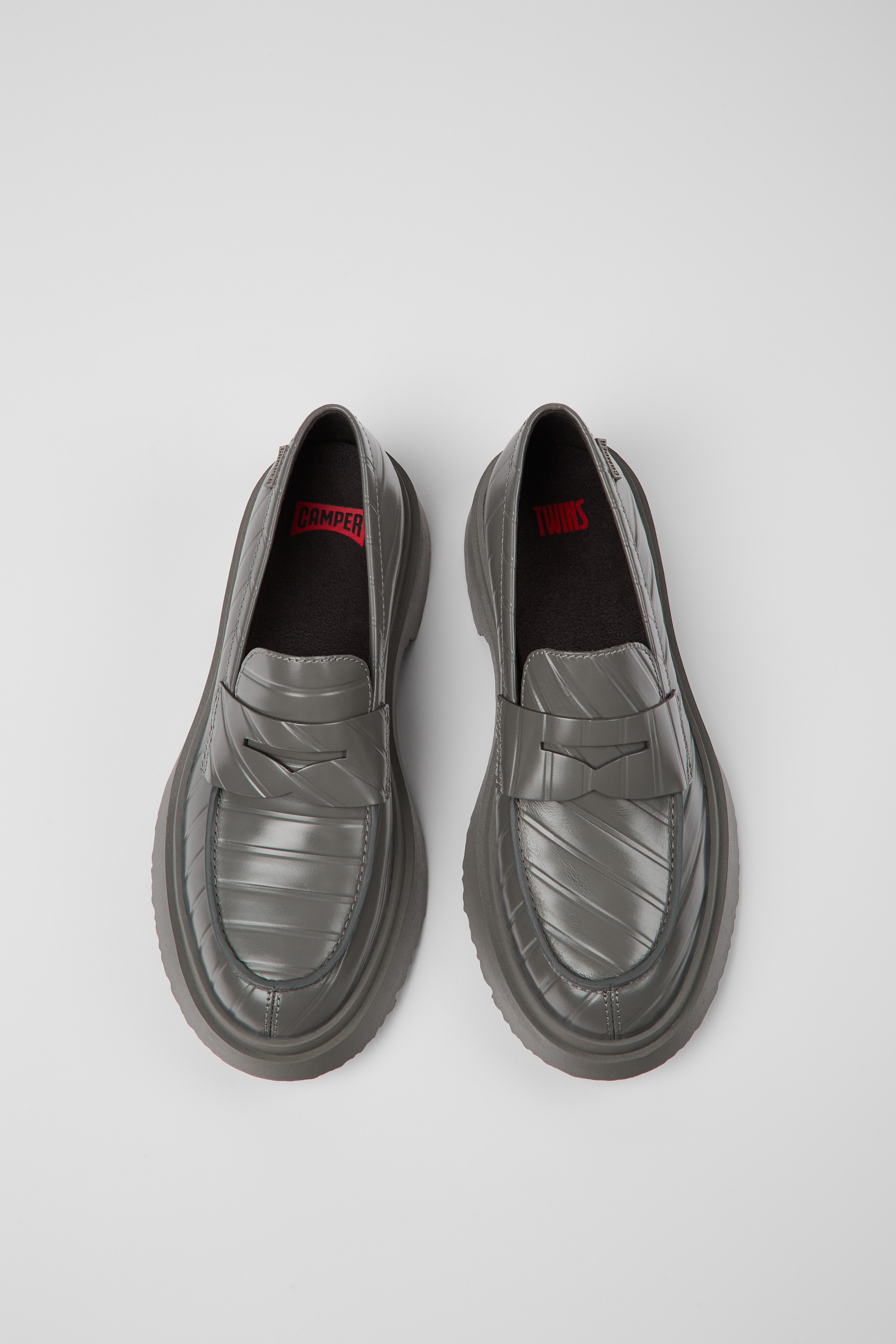 Twins - Gray leather loafers for women