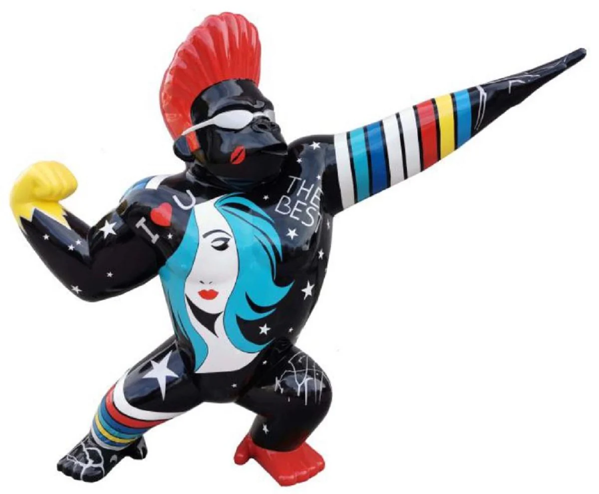 Casa Padrino escultura decorativa de diseño mono gorila estrella negro / multicolor 139 x A. 120 cm - Figura decorativa resistente a la intemperie - Accesorios Decorativos para Jardín y Terraza de Lujo