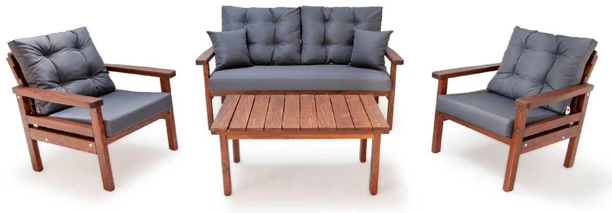 Casa Padrino conjunto de muebles de jardín de lujo antracita / marrón oscuro - 1 Sofá de Jardín y 2 Sillones de Jardín y 1 Mesa de Centro de Jardín - Muebles de jardín y terraza - Muebles de lujo