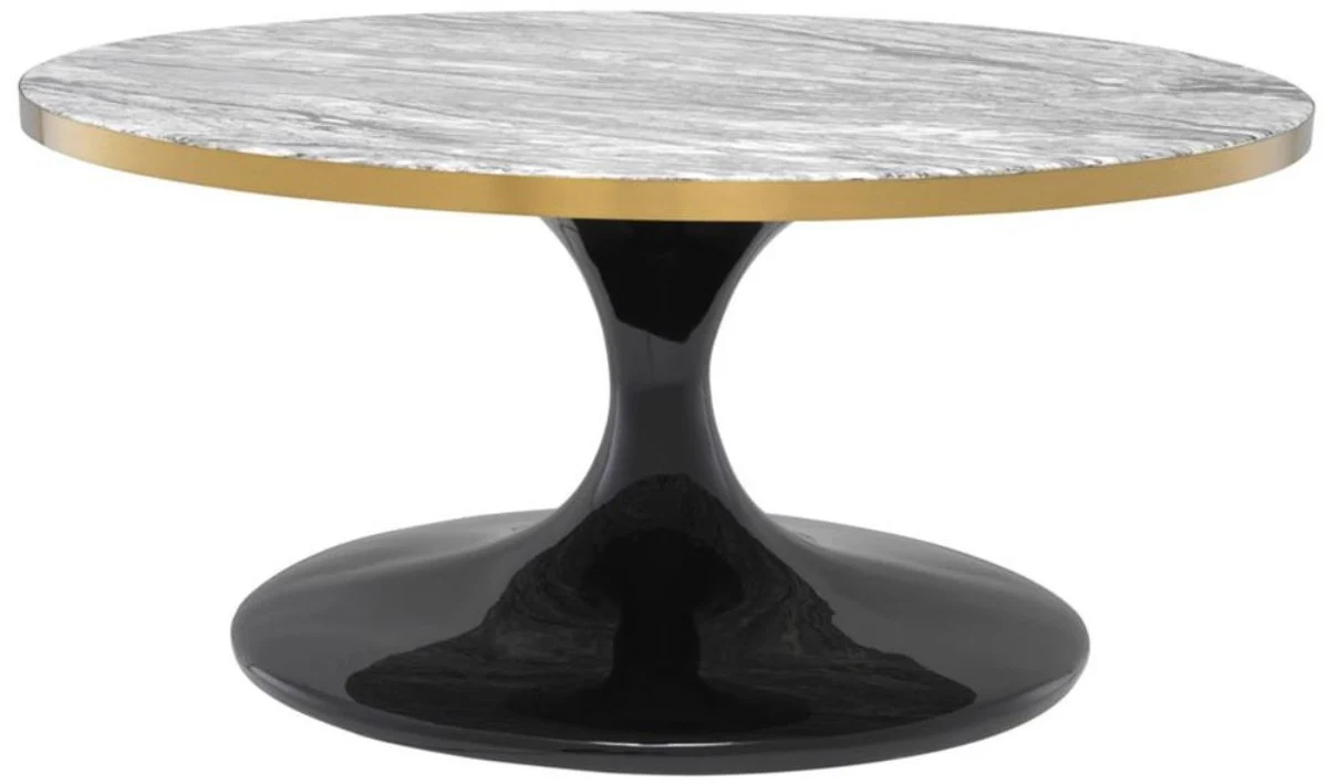 Casa Padrino Mesa de Centro de Lujo Gris / Latón / Negro Ø 90 x H. 41 cm - Mesa de Salón Redonda