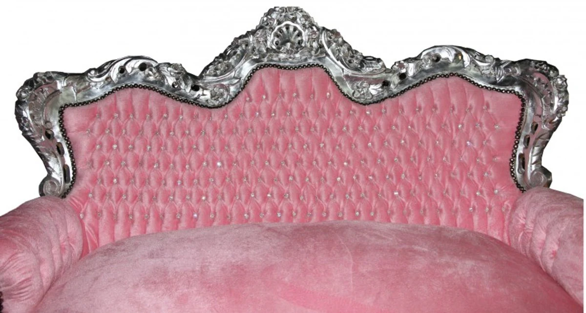Casa Padrino Baroque 2-seater sofa  Master  pink / silver with rhinestone furniture Antique style