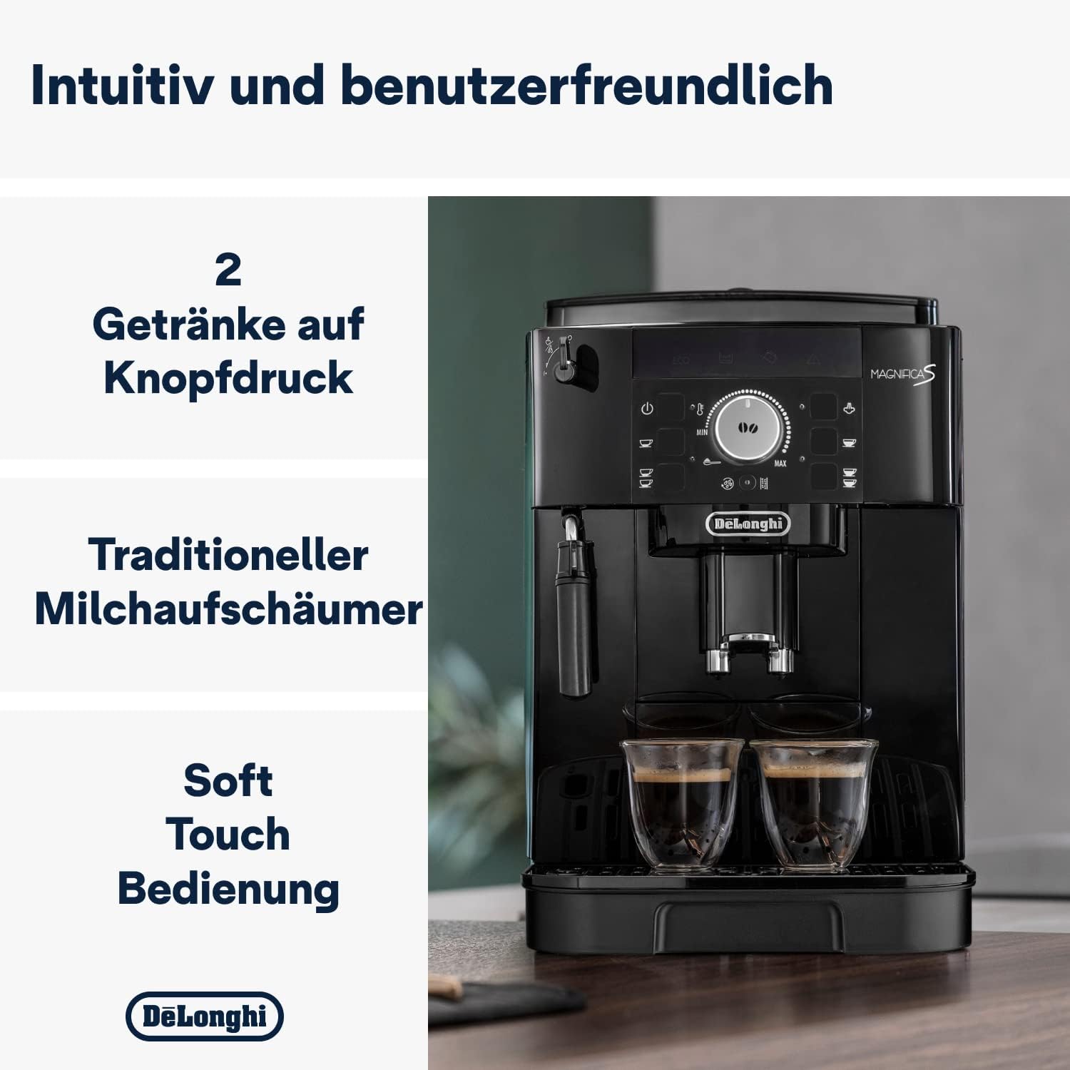 De'Longhi Magnifica S ECAM11.112.B Fully Automatic Coffee Machine with Milk Frothing Nozzle for Cappuccino with Espresso Direct Selection Buttons and Rotary Control 2 Cup Function Black