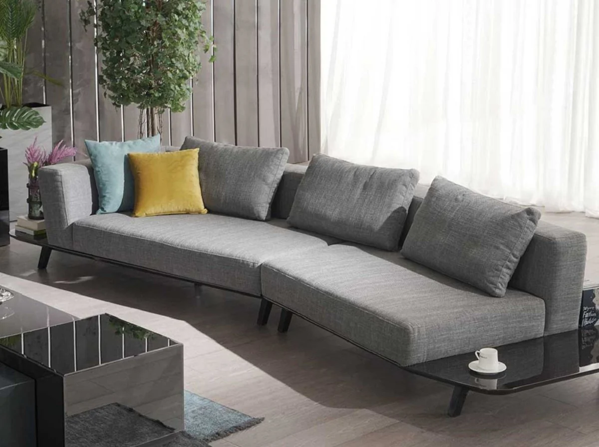 Casa Padrino sof¨¢ de lujo gris / negro 357 x 120 x A. 65 cm - Sof¨¢ de sal¨®n curvo - Sof¨¢ de hotel - Muebles de sal¨®n - Muebles de hotel - Muebles de lujo - Interiores de lujo