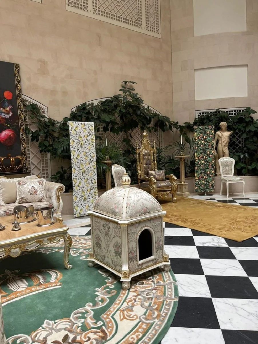 Pomp??s de Casa Padrino sill¨®n de trono barroco de lujo Provenza oro / gris / oro - dise?ado por Harald Gl??ckler