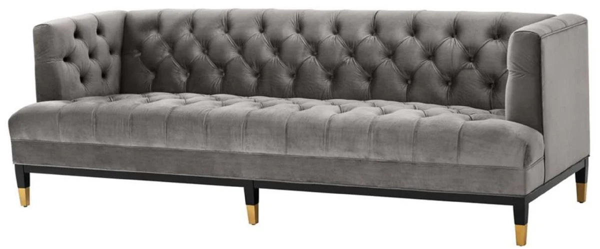 Casa Padrino sof¨¢ de la sala de estar de lujo gris / negro / lat¨®n 230 x 85 x H. 79 cm - Sof¨¢ Chesterfield de Terciopelo