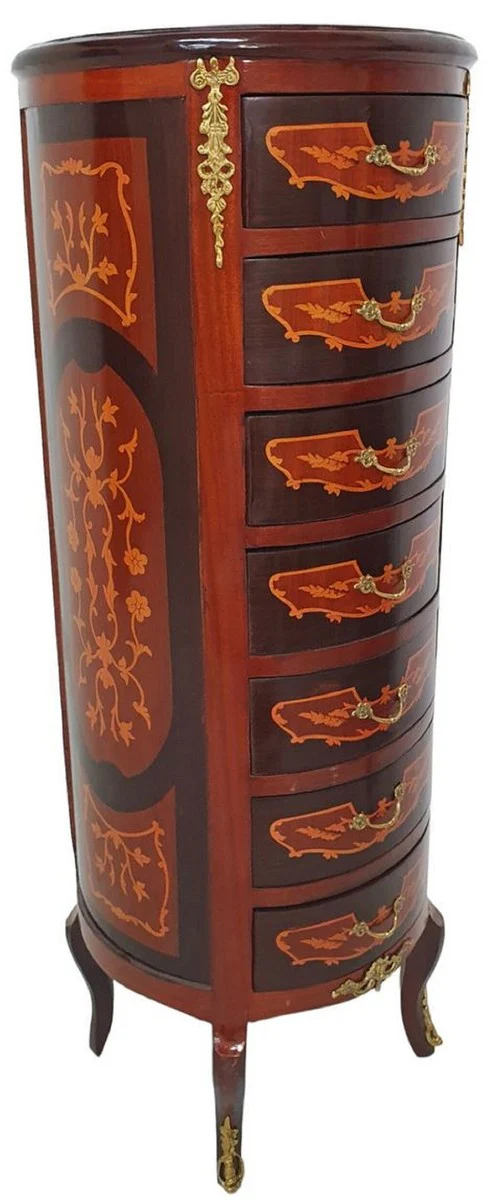 Casa Padrino cómoda barroco con 7 cajones marrón / oro - Magnífico armario redondo de madera maciza en estilo barroco - Muebles de salón en estilo barroco - Muebles barrocos