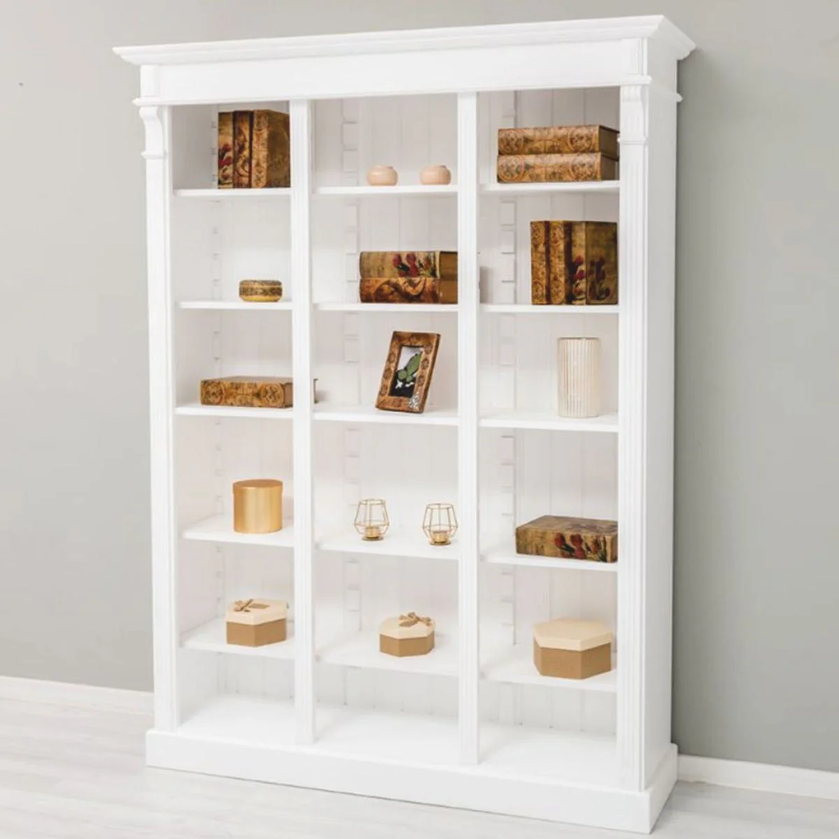 Casa Padrino armario de libros de estilo campestre blanco 150 x 39 x A. 197 cm - Muebles de estilo campestre