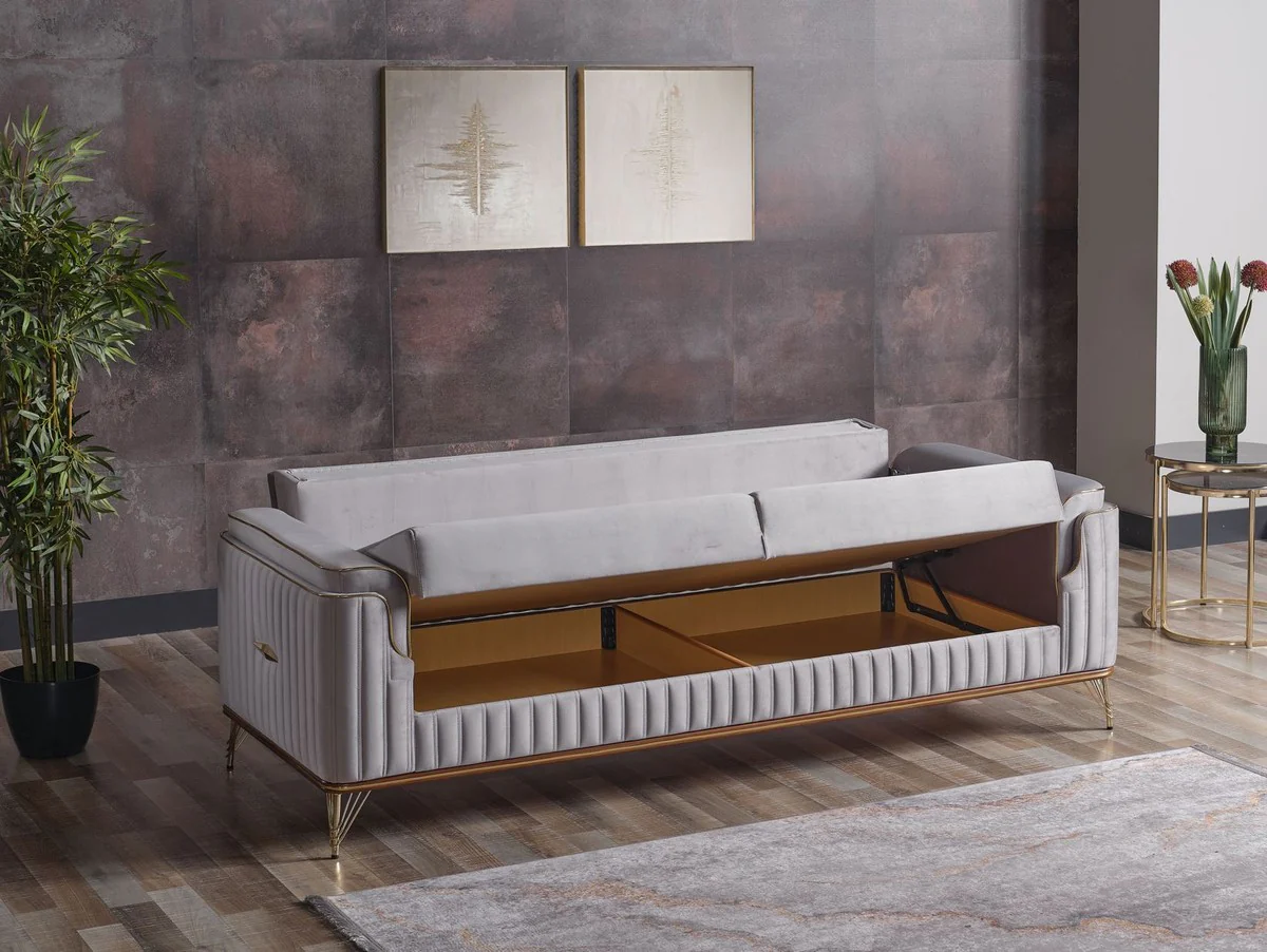 Casa Padrino sof¨¢ cama de lujo gris claro / marr¨®n / oro 228 x 94 x A. 88 cm - Sof¨¢ de sal¨®n con 3 almohadas - Muebles de sal¨®n de lujo