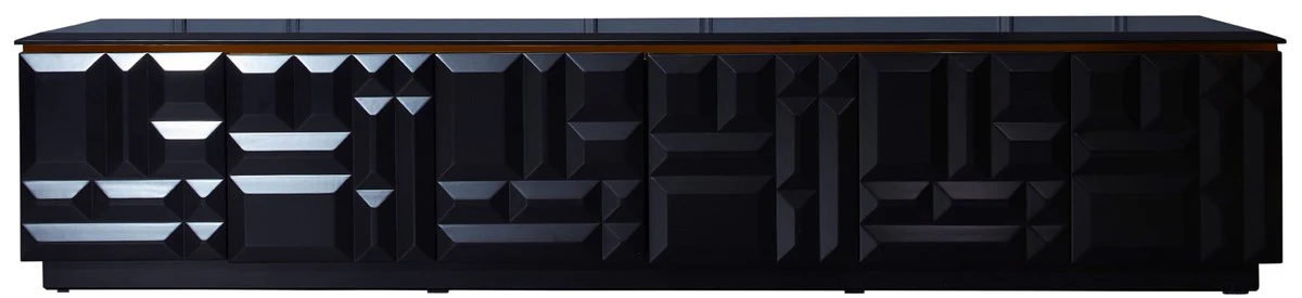 Casa Padrino gabinete de TV de lujo negro mate / oro 270 x 45 x A. 45 cm - Aparador de madera maciza noble con 6 puertas - Muebles de Lujo - Calidad de Lujo