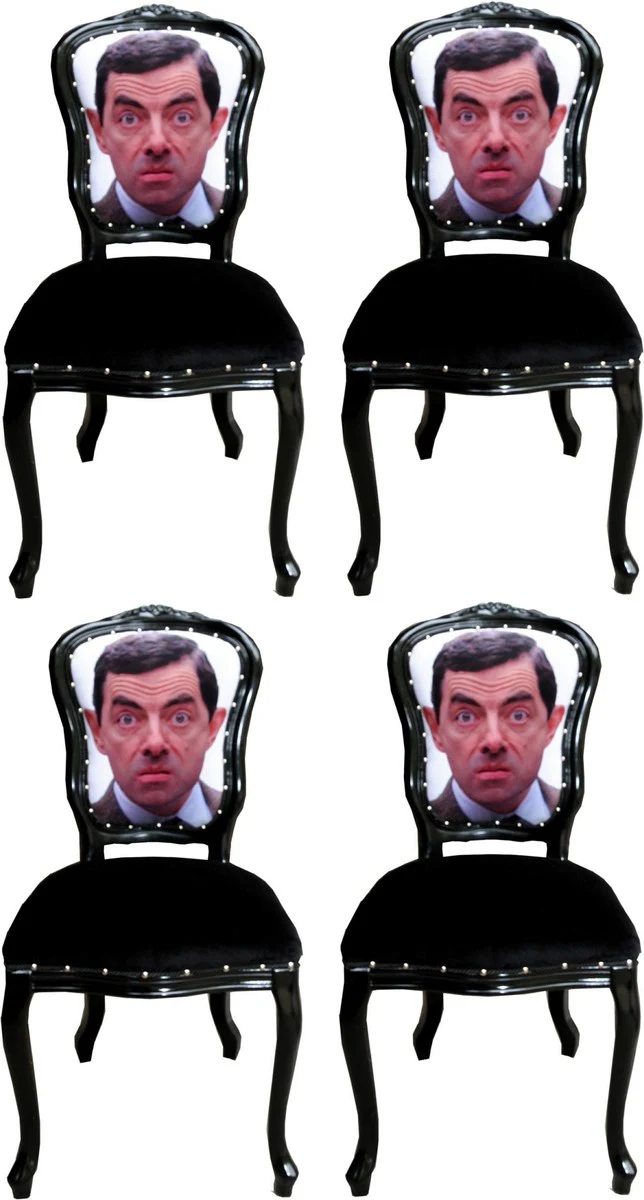 Casa Padrino Conjunto de Sillas de Comedor Barroco de Lujo Caricatura Multicolor / Negro 55 x 54 x H. 103 cm - 4 Sillas de Comedor Hechas a Mano - Sillas de Dise?o - Muebles de Comedor Barrocos