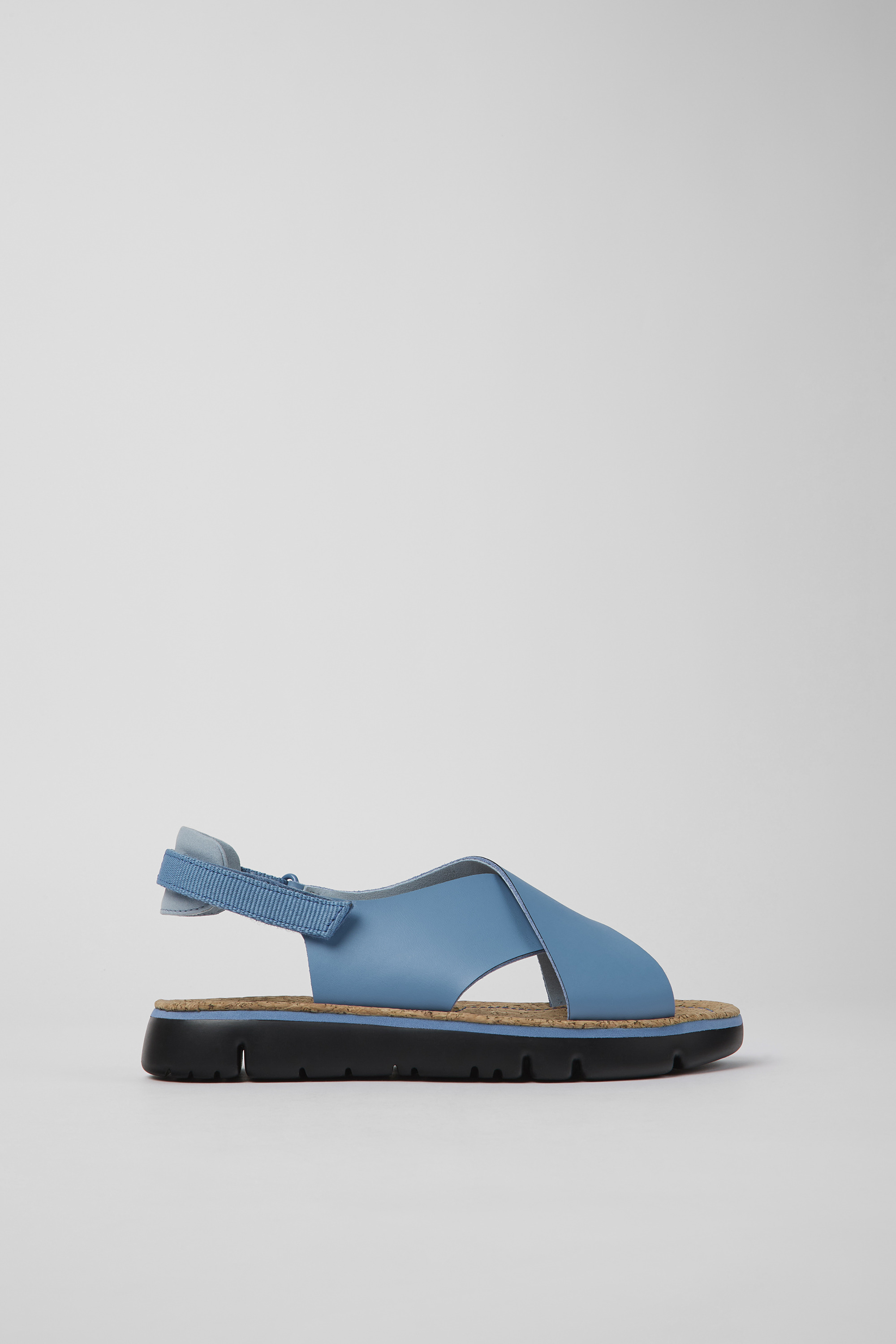 Oruga - Blue leather and textile sandals for women