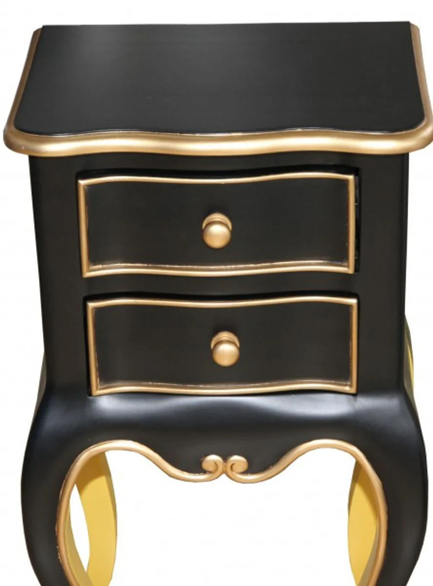 Casa Padrino Baroque Chest with 2 drawers Black / Yellow / Gold H 70 cm, W 38 cm - - bedside table - bedside table