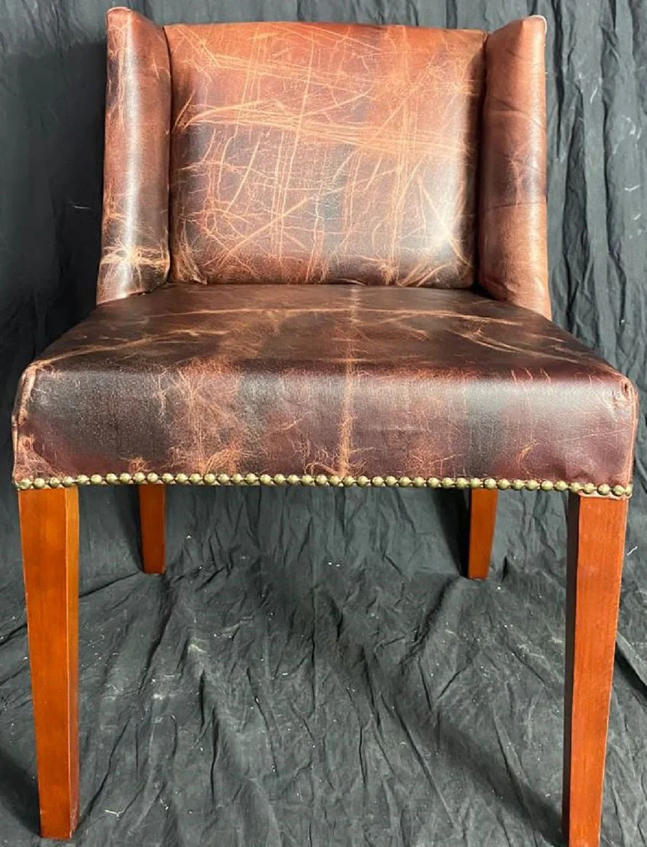 Casa Padrino conjunto de sillas de comedor de cuero de lujo marr¨®n oscuro vintage / marr¨®n 56 x 52 x A. 81 cm - Conjunto de 6 sillas de cocina de cuero genuino - Muebles de comedor de cuero de lujo