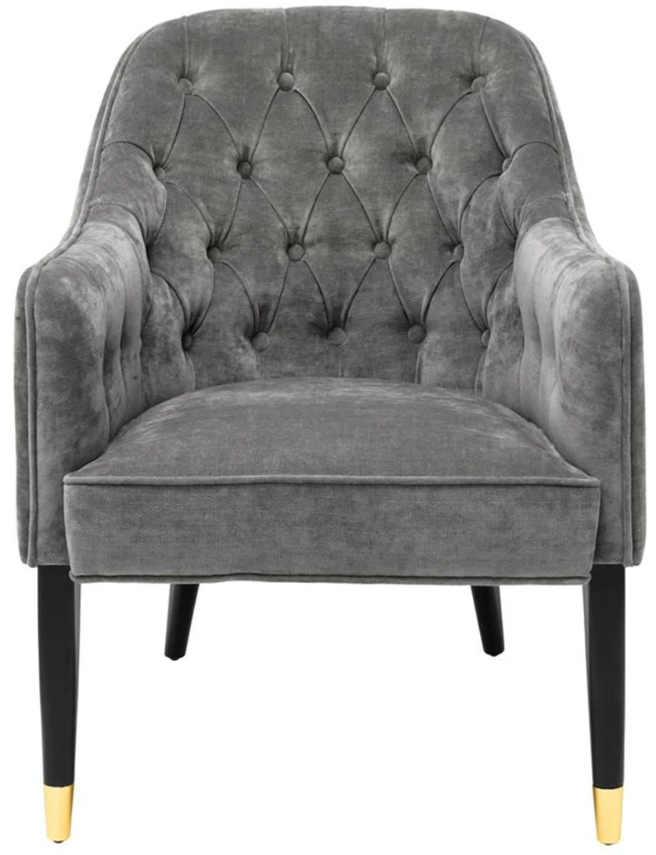 Casa Padrino Sill¨®n de Lujo Gris / Negro / Oro 65 x 80 x H. 88 cm - Muebles Chesterfield