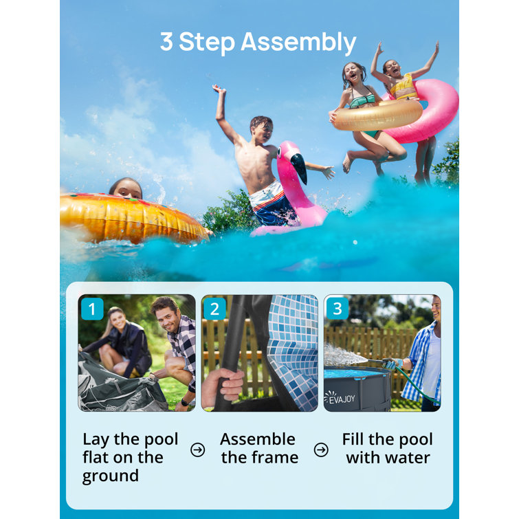 EVAJOY 16ft x 48in Metal Frame Swimming Pool Set, Round Above Ground Pool Set