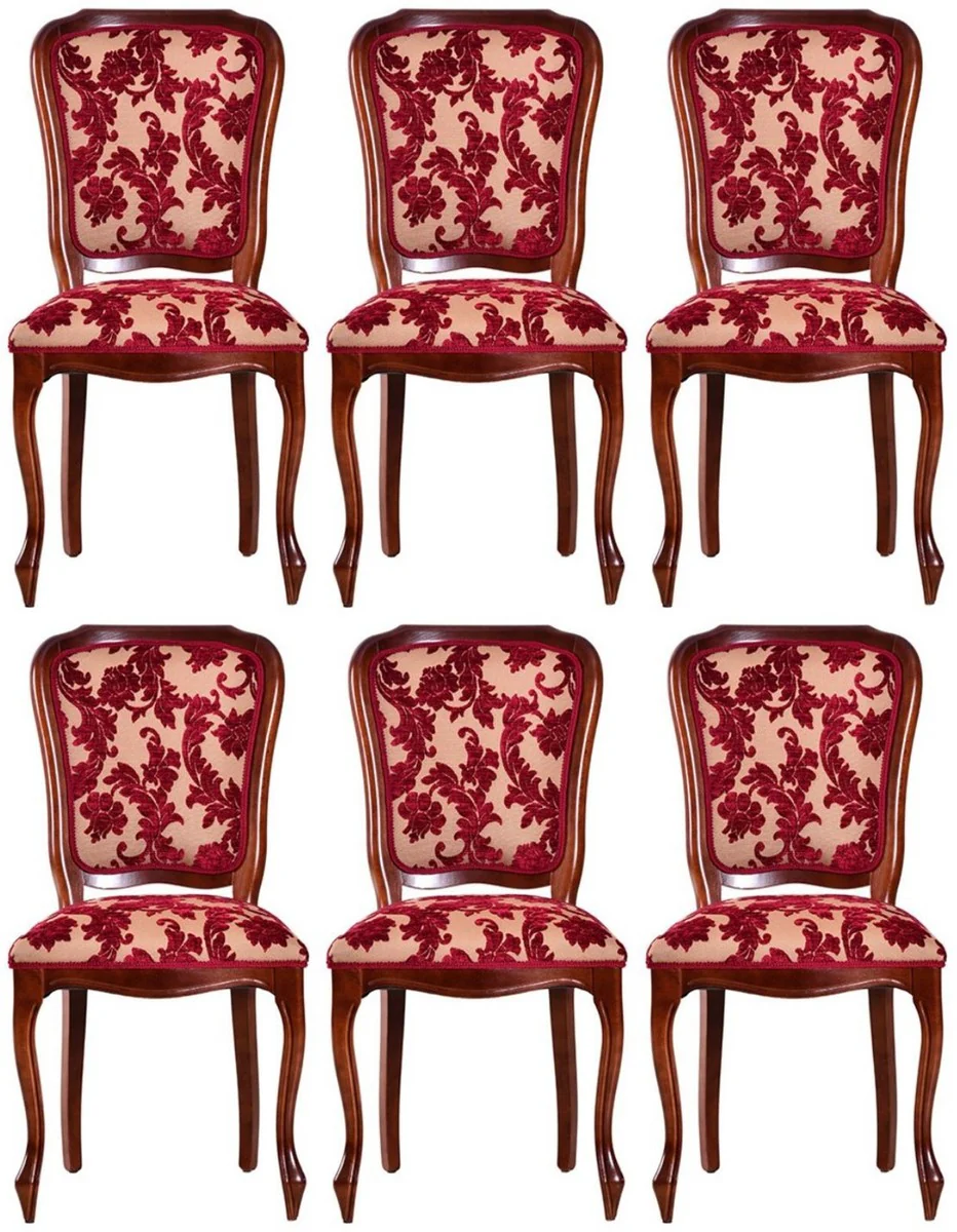 Casa Padrino conjunto de 6 sillas de comedor Art Nouveau de lujo rojo burdeos / crema / marr¨®n 49 x 57 x A. 99 cm - Sillas de cocina con patr¨®n - Muebles de Comedor Barrocos y Art Nouveau