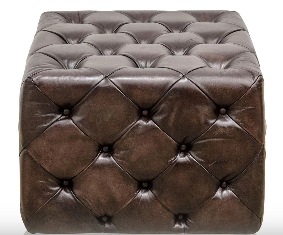 Casa Padrino reposapi¨¦s de cuero genuino de lujo yeso rojo 64 x 64 x H. 46 cm - Muebles Chesterfield