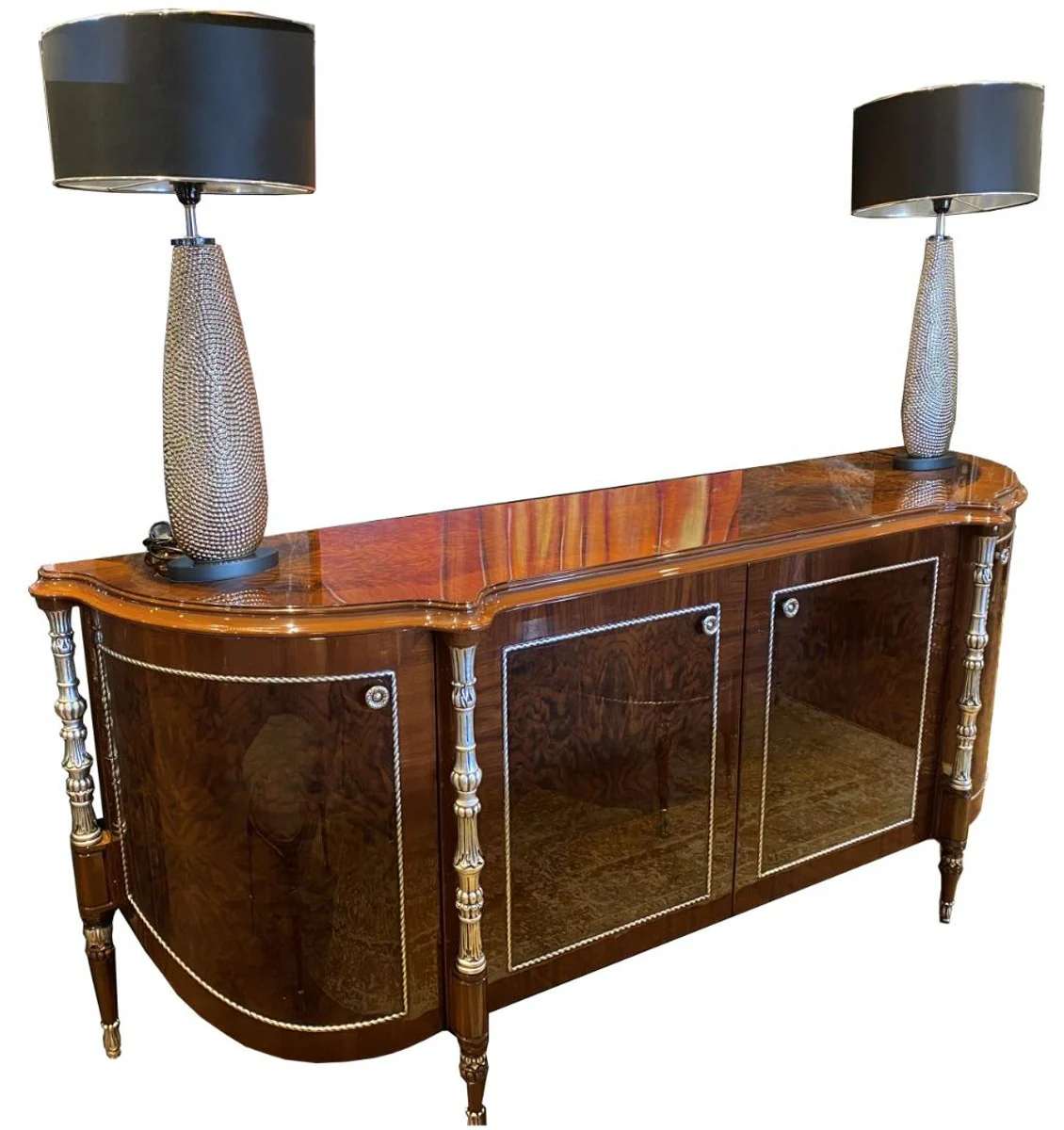 Casa Padrino aparador barroco de lujo marrón / plata 240 x 62 x A. 100 cm - Mueble de salón noble con 4 puertas - Muebles Barrocos