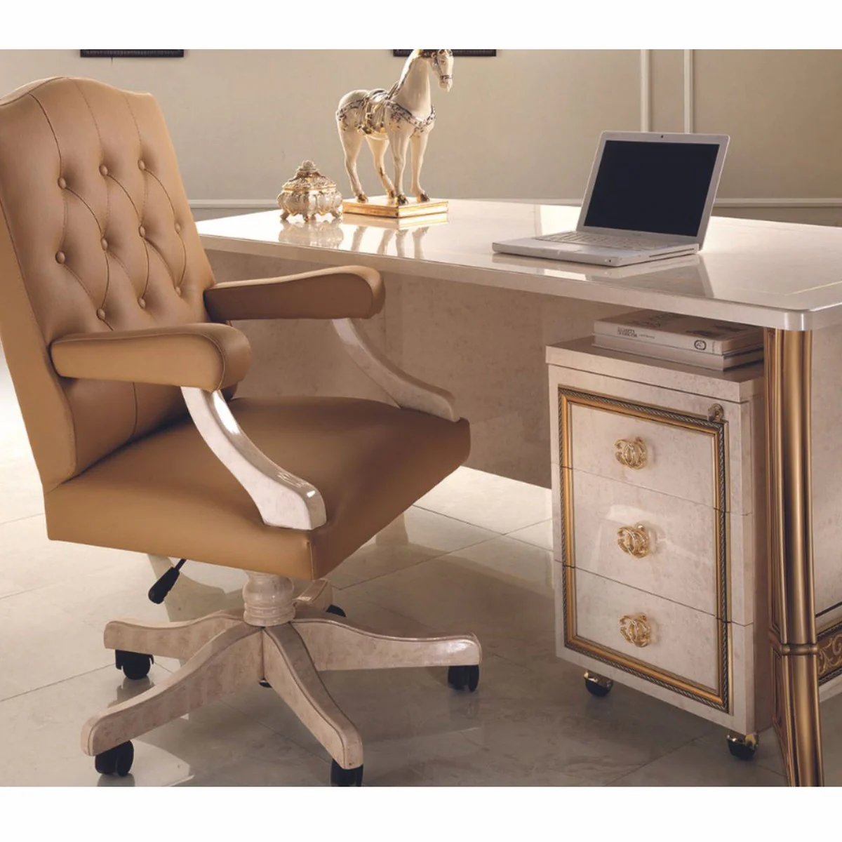 Casa Padrino Escritorio Barroco de Lujo Crema / Oro 180 cm - Muebles de Oficina - Hecho en Italia