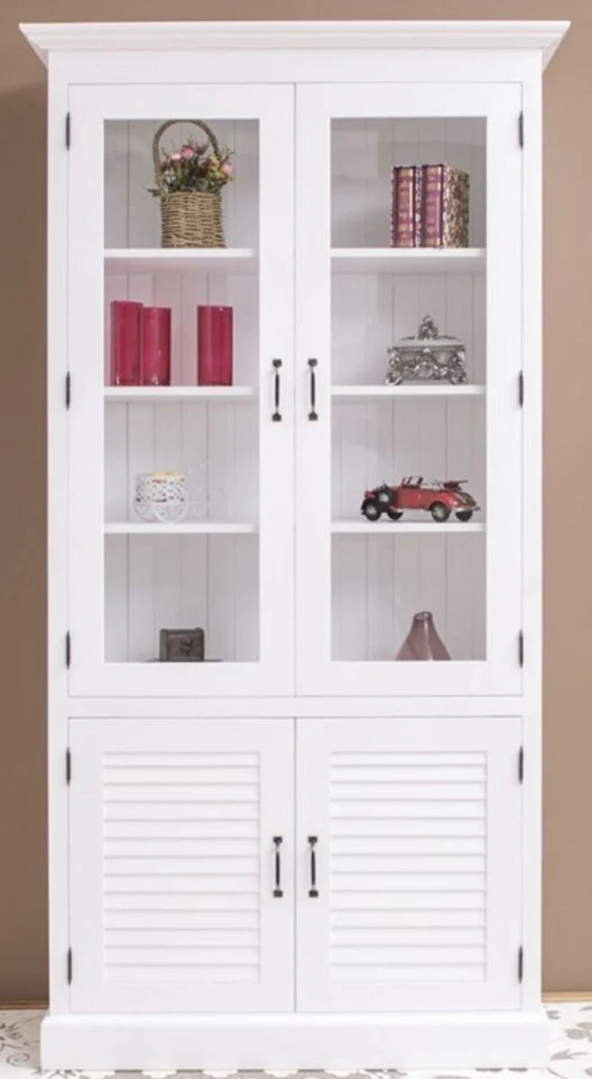 Casa Padrino armario de estilo country de madera maciza con 4 puertas blanco 64 x 39 x H. 210 cm - Armario de Estanter¨ªa - Armario de Sal¨®n - Vitrina - Muebles de Estilo Country