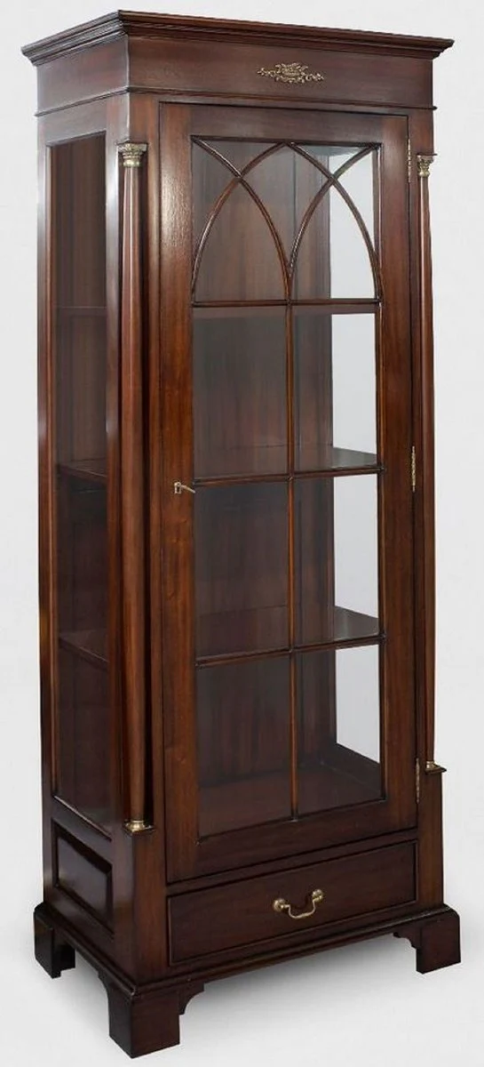 Casa Padrino vitrina de lujo marr¨®n oscuro 70 x 45 x A. 192 cm - Vitrina de caoba con puerta de vidrio y caj¨®n - Muebles de sal¨®n de caoba de lujo