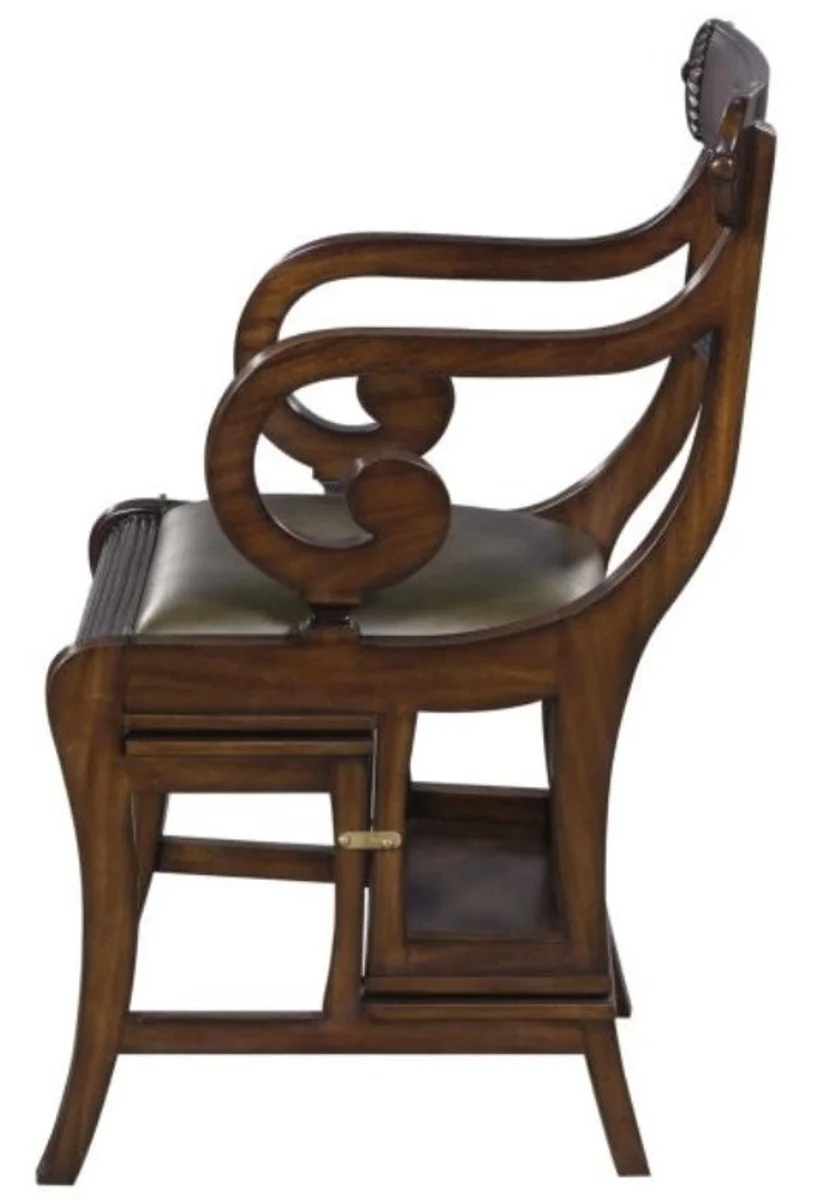 Casa Padrino silla de biblioteca de caoba marr¨®n / verde 57 x 53 x H. 89 cm - Silla de Lujo con Escalera