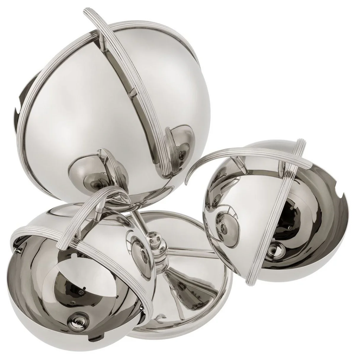 Casa Padrino conjunto de 3 tazones de servir de lujo con soporte plata 35,5 x 32,5 x A. 23,5 - Tazones de latón con tapa deslizante - Accesorios de Hotel y Restaurante de Lujo - Colección de Lujo