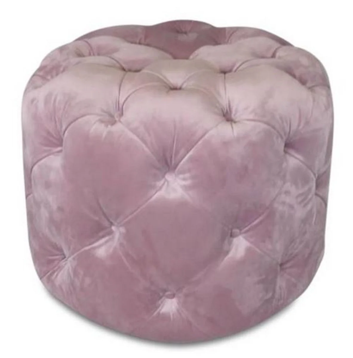 Casa Padrino Taburete Chesterfield de Lujo de Terciopelo Rosa ? 53 x H. 41 cm - Taburete Redondo - Muebles Chesterfield