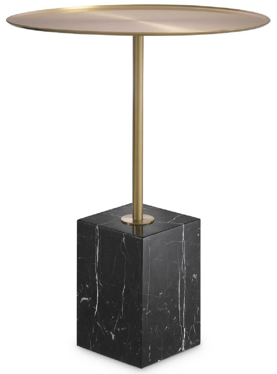 Casa Padrino mesa auxiliar de lujo lat¨®n / negro-blanco ? 45 x A. 62 cm - Mesa redonda de acero inoxidable con base de m¨¢rmol - Muebles de Sal¨®n - Muebles de Hotel - Muebles de Lujo