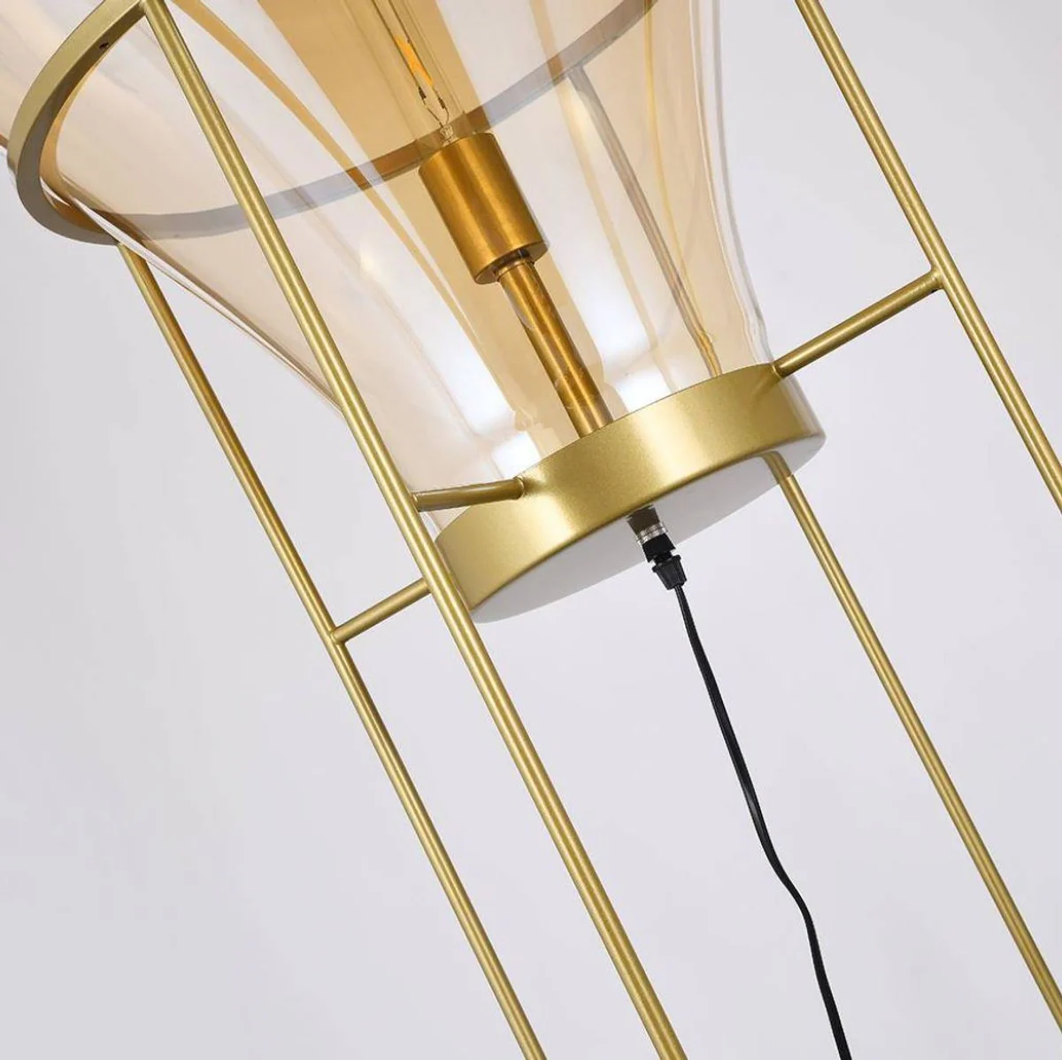 Casa Padrino lámpara de pie de lujo ámbar / oro Ø 50 x A. 158 cm - Lámpara de pie redonda de metal con pantalla de vidrio - Lámparas de pie de lujo - Lámparas de lujo - Interior de lujo