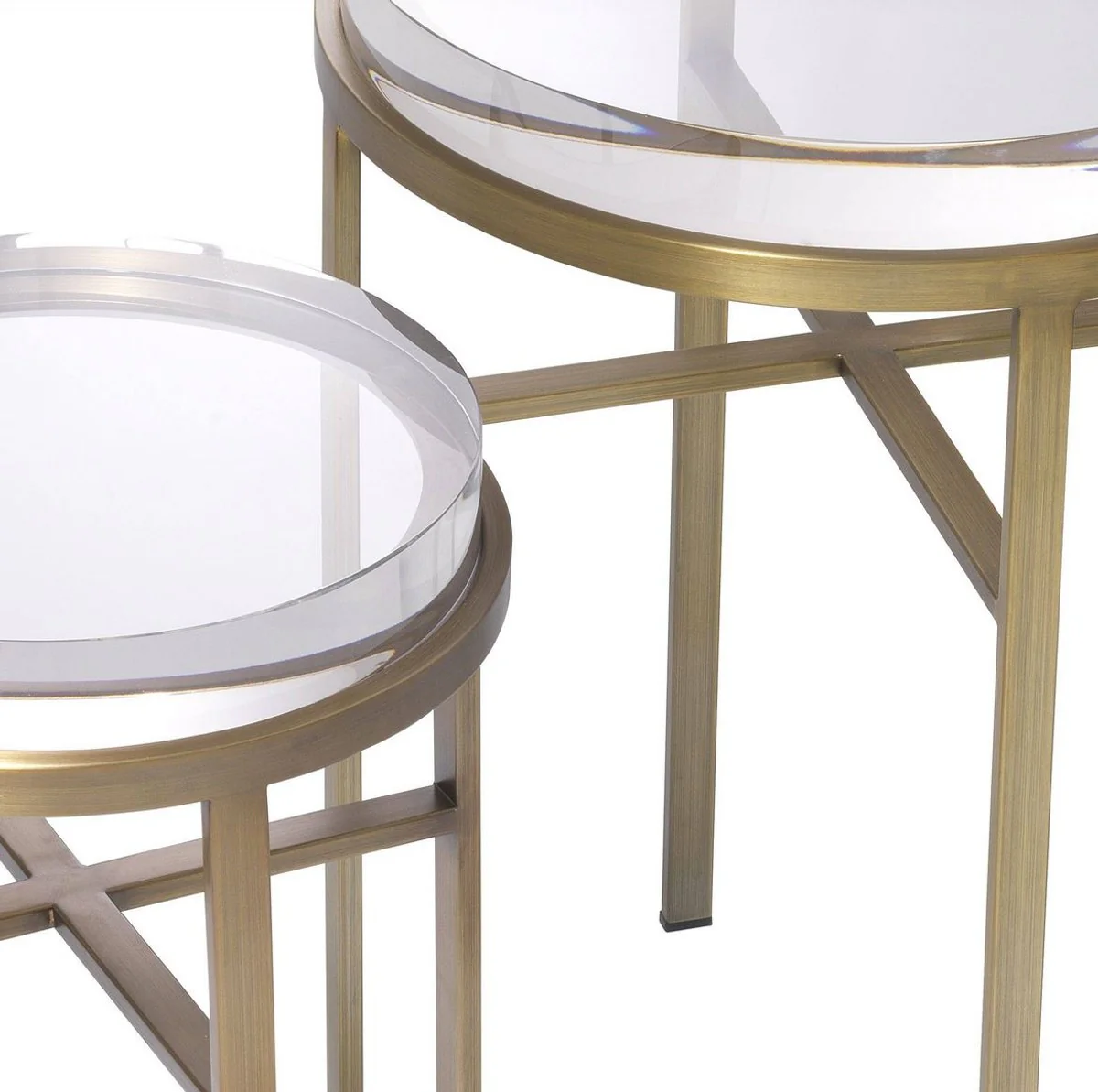 Casa Padrino conjunto de mesa auxiliar de lujo lat¨®n - 2 Mesas redondas de acero inoxidable con tapa de vidrio - Muebles de Sal¨®n de Lujo