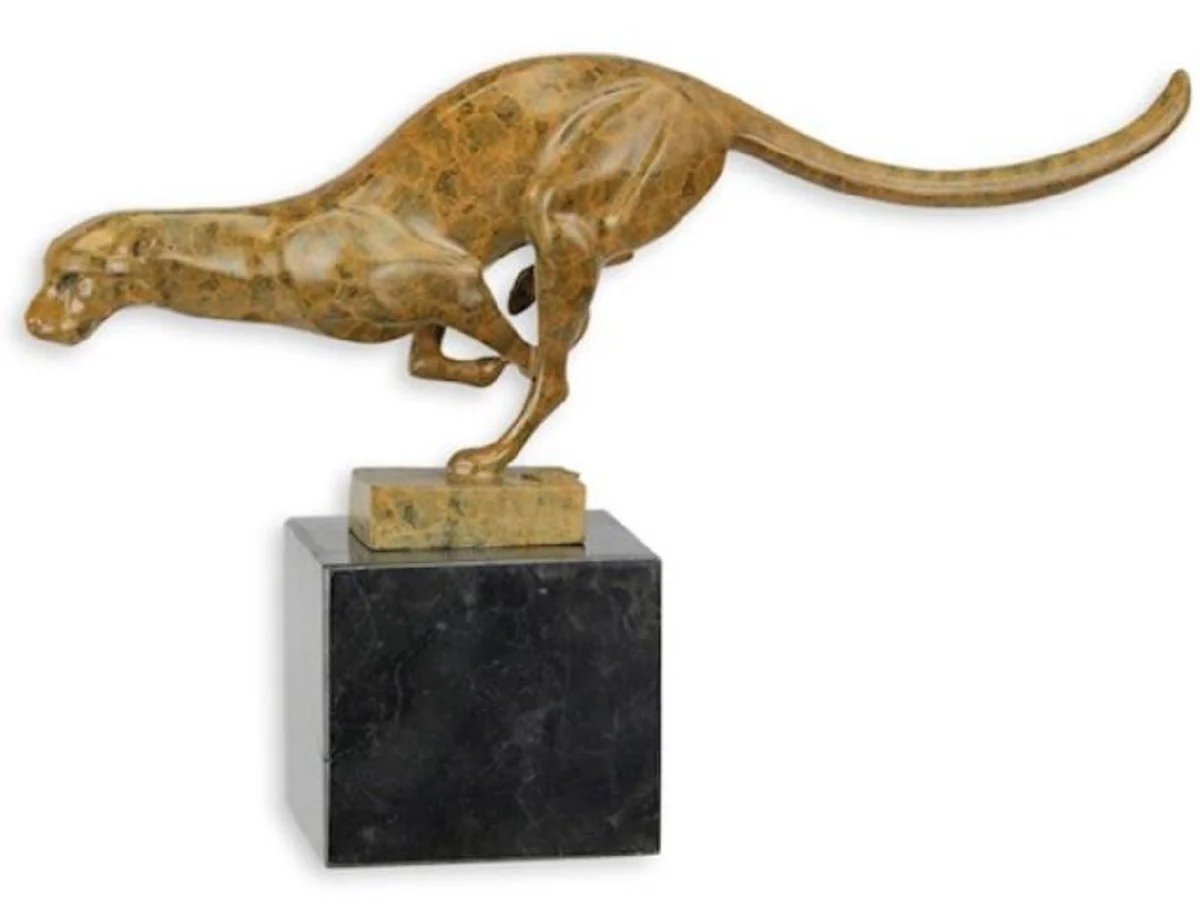 Casa Padrino figura de bronce de lujo puma con base de mármol beige / negro 30,6 x 7,5 x A. 19,7 cm - Escultura de bronce - Figura decorativa - Figura animal - Accesorios de decoración de lujo